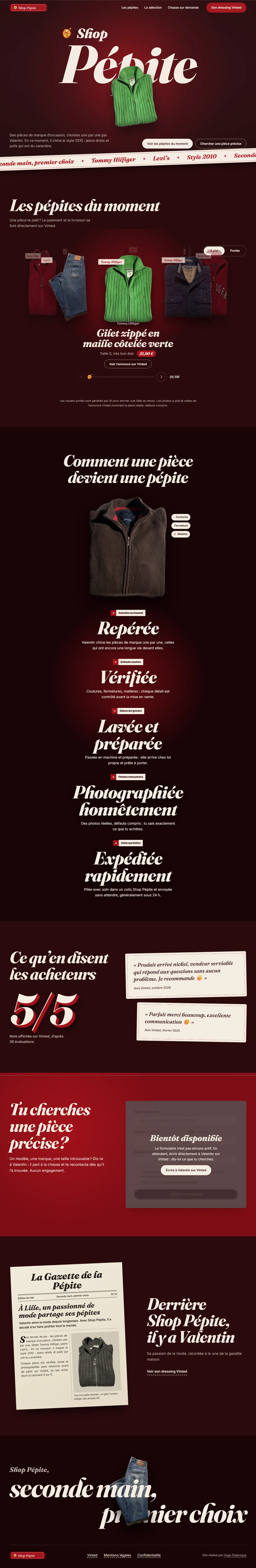 La page d'accueil de Shop Pépite terminée, sur ordinateur