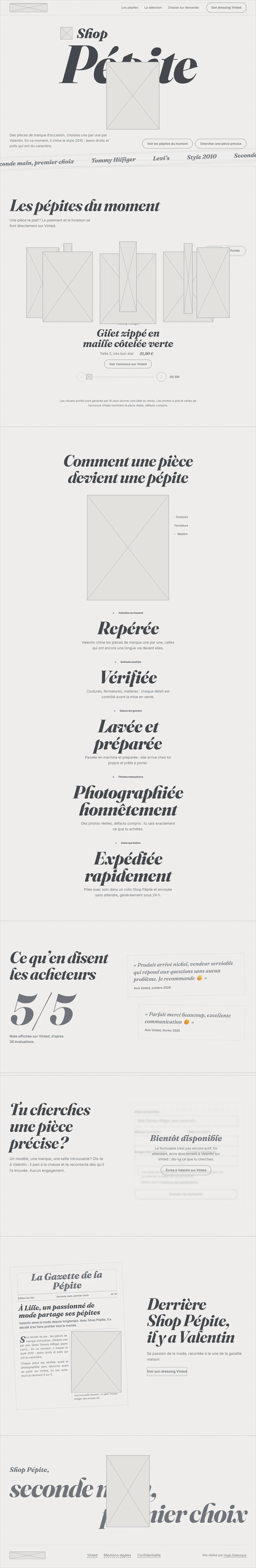 Le squelette de la même page, sans couleurs ni photos