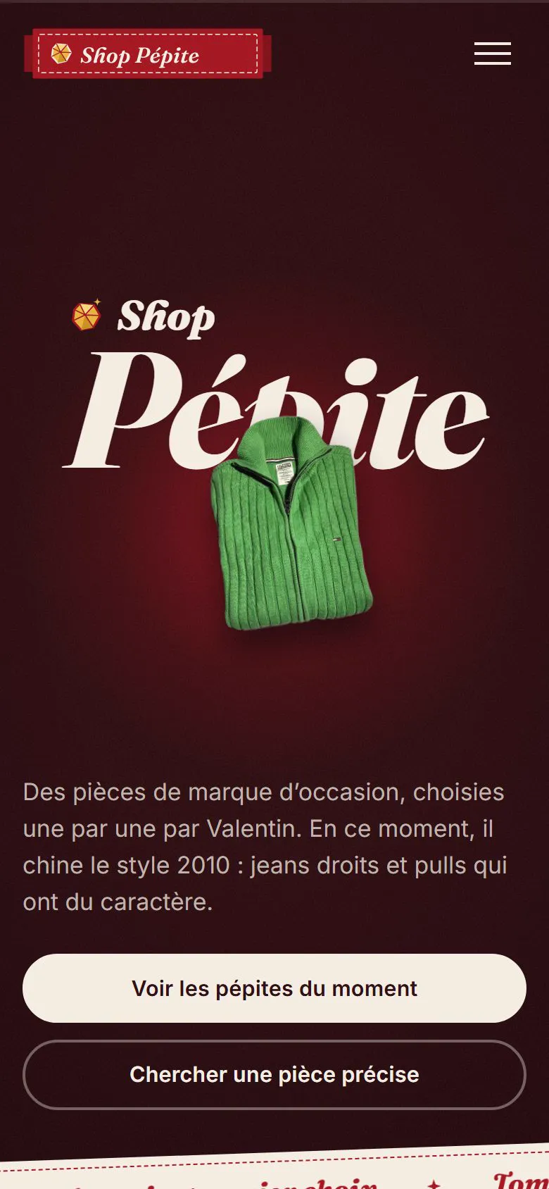 Shop Pépite sur téléphone